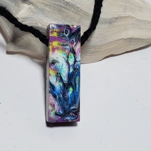 Blue Wave crush art necklace handpainted wood